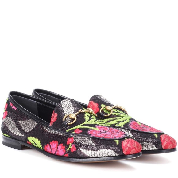 Gucci Jordaan leather-trim metallic floral loafers - Picture 2 of 11